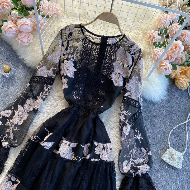 ✨Robe Élégante à Broderies – Jupe A-Line Taille Haute, Idéale pour les Occasions Spéciales ✨
