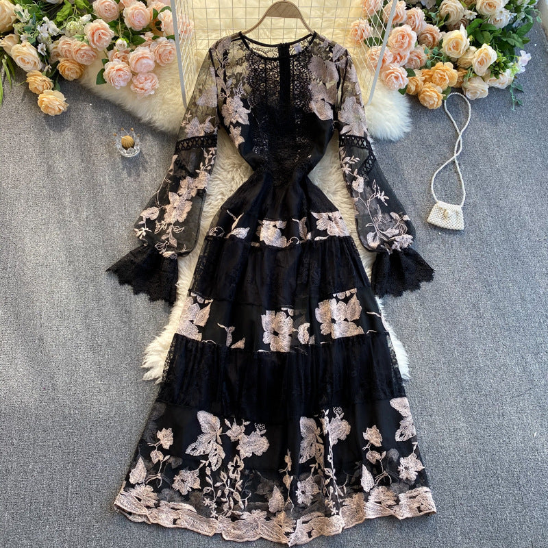 ✨Robe Élégante à Broderies – Jupe A-Line Taille Haute, Idéale pour les Occasions Spéciales ✨