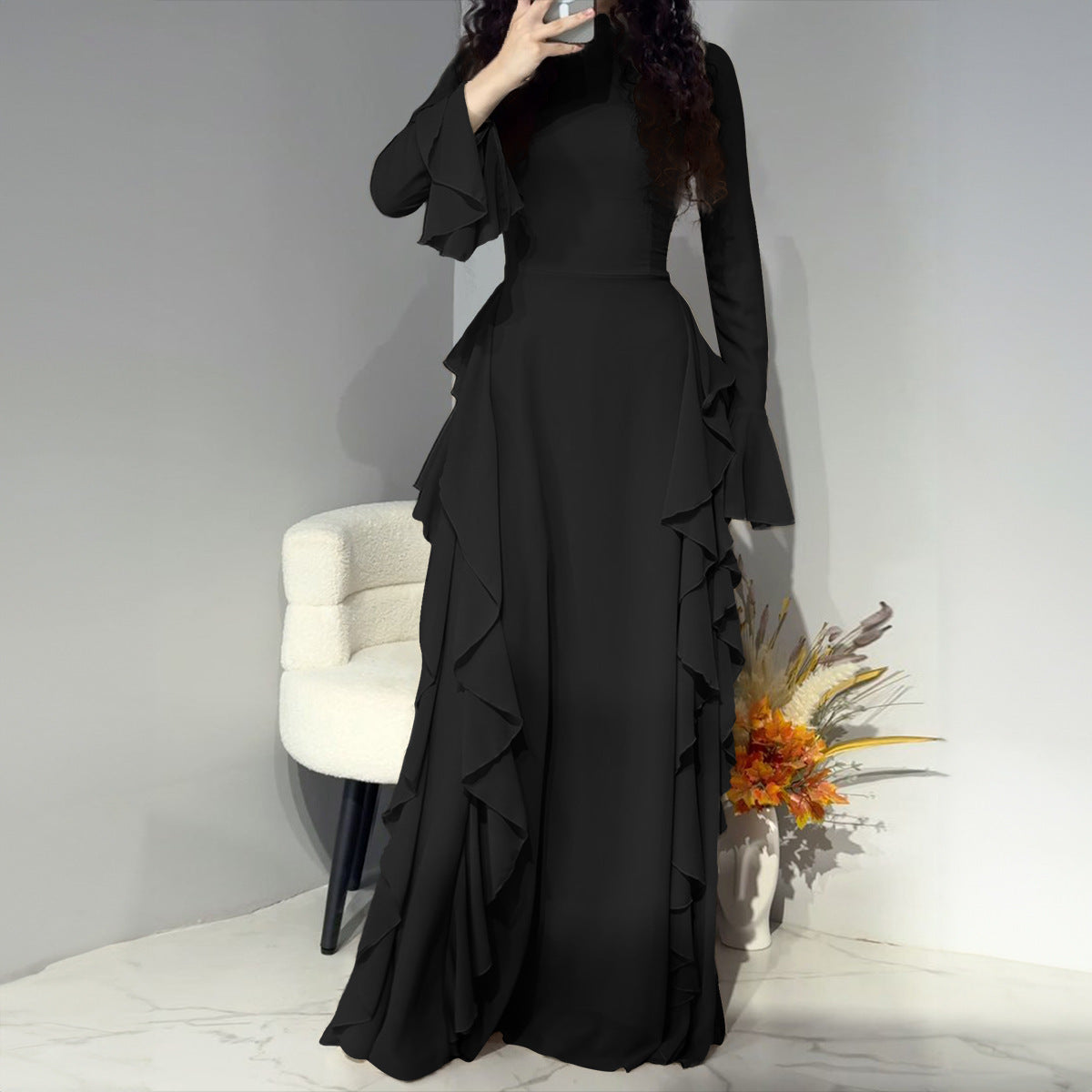 ✨ Robe Élégante à Taille Haute – Manches Évasées & Coupe Chic ✨