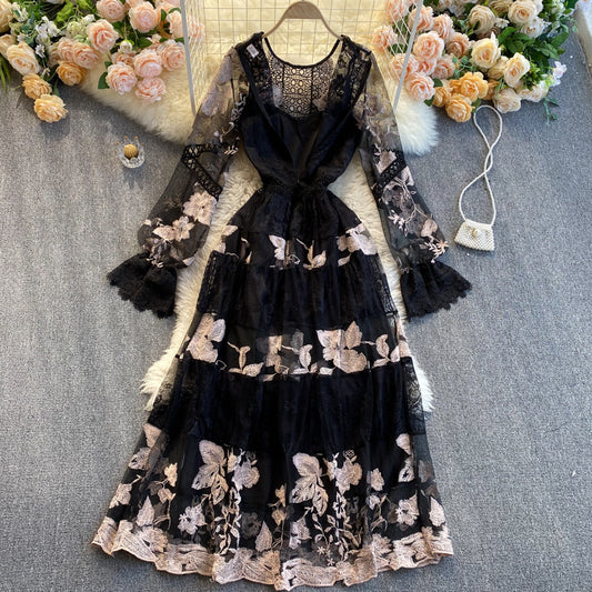 ✨Robe Élégante à Broderies – Jupe A-Line Taille Haute, Idéale pour les Occasions Spéciales ✨